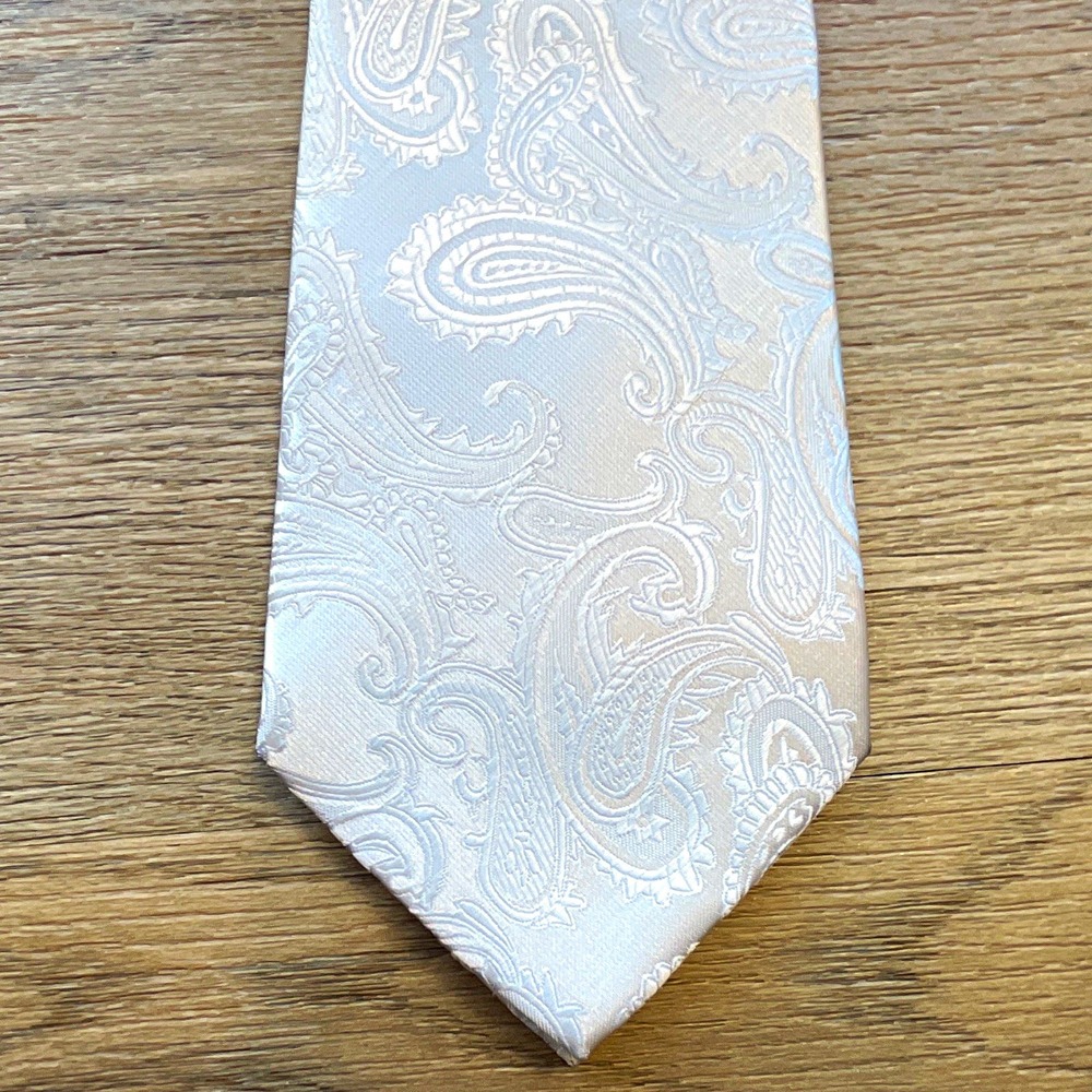 HISDERN Men's White Paisley Woven Handmade Tie Necktie Neckwear 58 inch